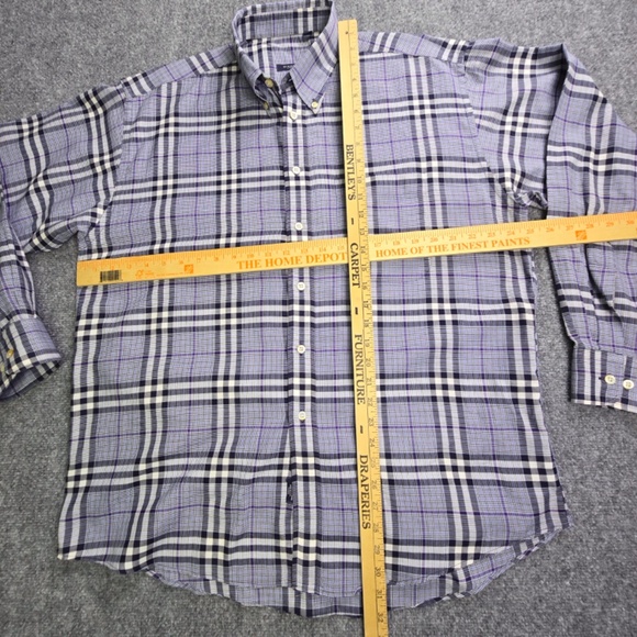 Burberry London Nova Check Plaid Check Blue Purple L/S Cotton Shirt Mens Large - Picture 11 of 11